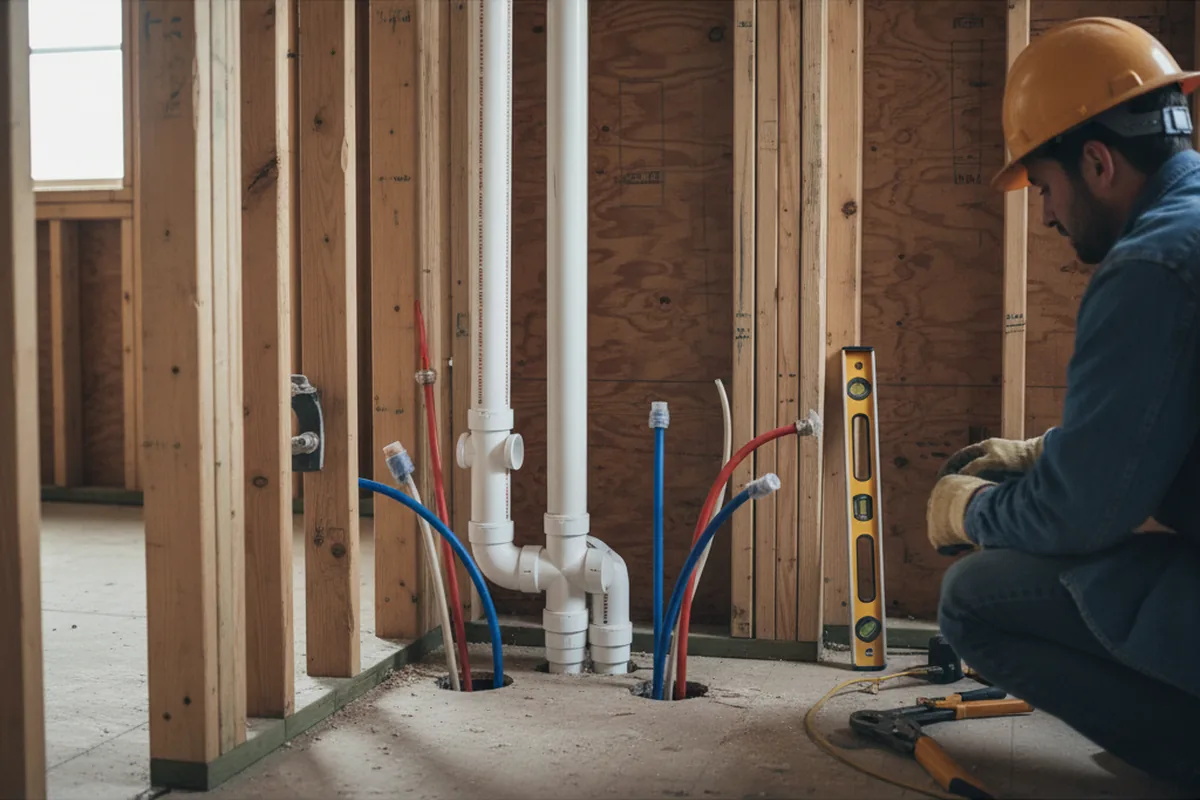 Drain and supply rough-in during Sump Pump Repair in Steamboat Rock